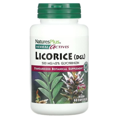 Лакрица Nature's Plus Herbal Actives Licorice 500 мг, 60 капсул