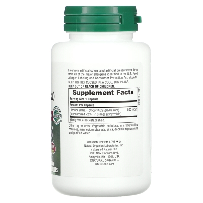 Лакрица Nature's Plus Herbal Actives Licorice 500 мг, 60 капсул