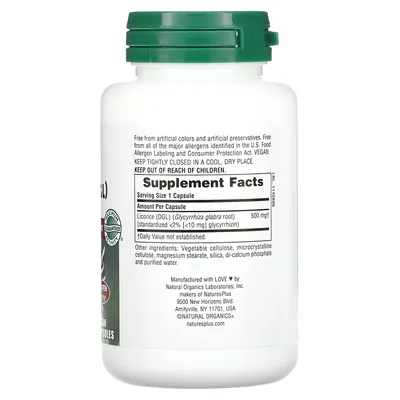 Лакриця Nature's Plus Herbal Actives Licorice 500 мг, 60 капсул