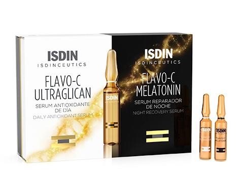 Набір Isdin Isdinceutics Сироватка Flavo-С Ultraglican денна 10 * 2 мл + Сироватка Flavo-С Melatonin нічна 10 * 2 мл