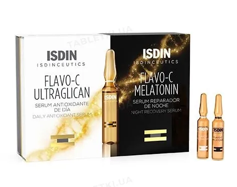 Набір Isdin Isdinceutics Сироватка Flavo-С Ultraglican денна 10 * 2 мл + Сироватка Flavo-С Melatonin нічна 10 * 2 мл