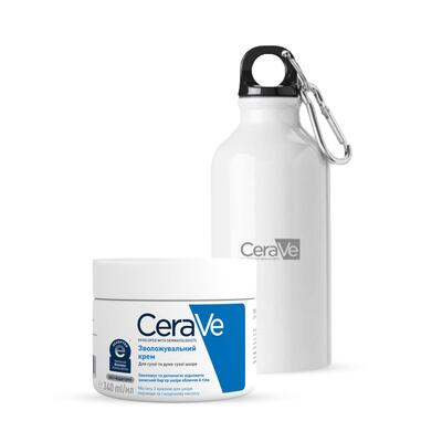 Набір CeraVe (Крем зволожуючий для сухої і дуже сухої шкіри обличчя і тіла, 340 мл + еко-пляшка для води CeraVe, 400 мл)