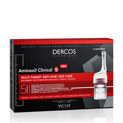 Набір Vichy Dercos Aminexil Clinical 5 (Комплексний засіб проти випадіння волосся для чоловіків, 21 шт х 6 мл + косметичка Vichy)