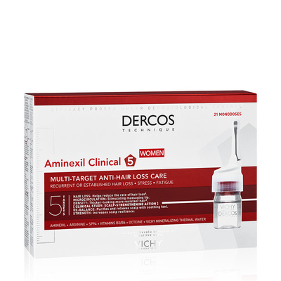 Набір Vichy Dercos Aminexil Clinical 5 (Комплексний засіб для волосся проти випадіння для жінок, 21 шт х 6 мл + косметичка Vichy)