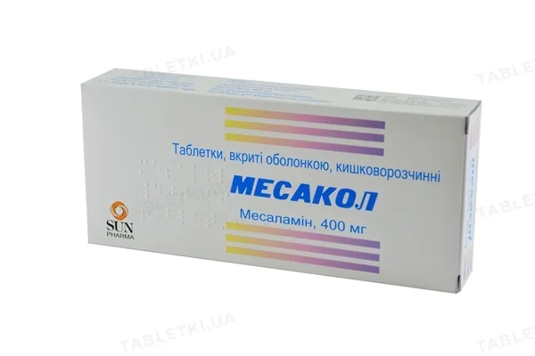 Месакол таблетки, в/о, киш./розч. по 400 мг №50 (10х5)