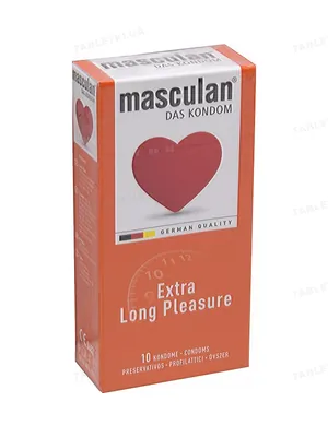 Презервативи Masculan Extra Long Pleasure з анестетиком, кільцями і пухирцями, 10 штук