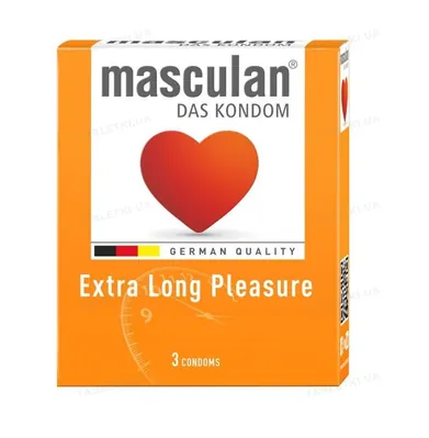 Презервативи Masculan Extra Long Pleasure з анестетиком, кільцями і пухирцями, 3 штуки