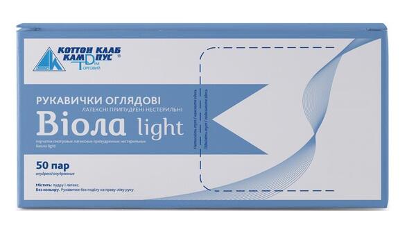 Перчатки смотровые Виола Light латексные с пудрой, нестерильные, размер S, пара