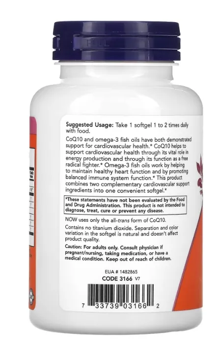 Коензим Q10 та риб'ячий жир NOW CoQ10 60 mg + Fish Oil м'які капсули №120