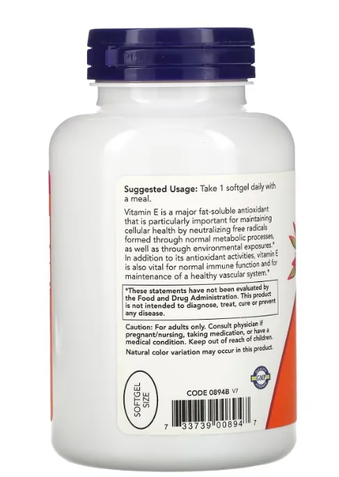 Вітамін E NOW Vitamin E-400 With Mixed Tocopherols м'які капсули №250