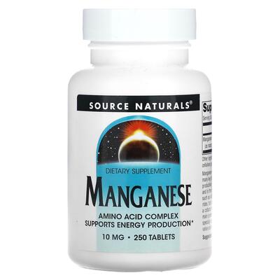 Марганец Source Naturals Manganese 10 мг, 250 таблеток