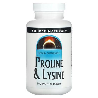 Лізин і Пролін Source Naturals L-Proline L-Lysine 550 мг, 120 таблеток
