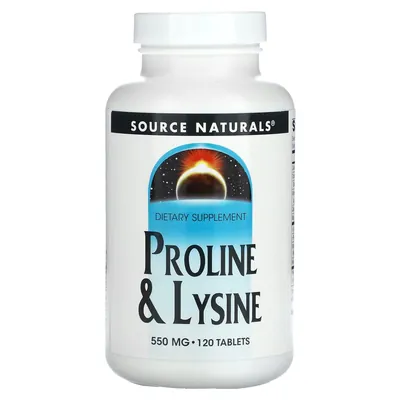 Лізин і Пролін Source Naturals L-Proline L-Lysine 550 мг, 120 таблеток