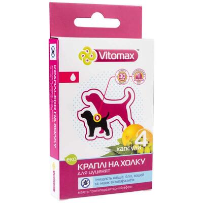 Капли на холку Vitomax Эко от блох и клещей для щенков, 1 штука