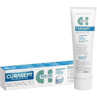 Зубная паста Curasept Biosmalto против кариеса, эрозии и истирания, от 6 месяцев до 6 лет, мята, 50 мл