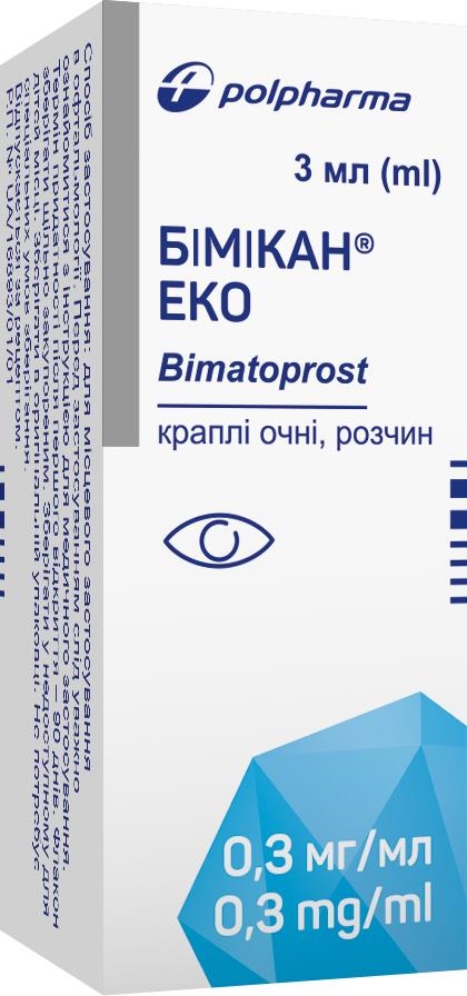 Бимикан эко капли глаз., р-р 0.3 мг/мл по 3 мл во флак.-кап.