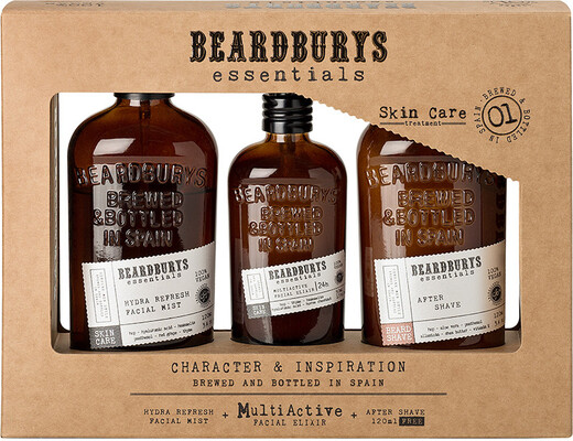 Набор для ухода за лицом и бородой Beardburys Essentials (эликсир для лица 50 мл + мист для лица 120 мл + лосьон после бритья 120 мл)