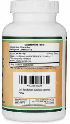 Гриб Ежовик гребенчатый Double Wood Lion's Mane Mushroom 500 mg, 120 капсул