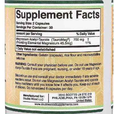 Тауромаг Double Wood Magnesium Acetyl-Taurate 700 mg (TauroMag), 60 капсул