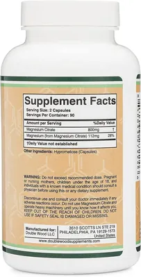 Магній Цитрат Double Wood Magnesium Citrate 800 mg, 180 капсул