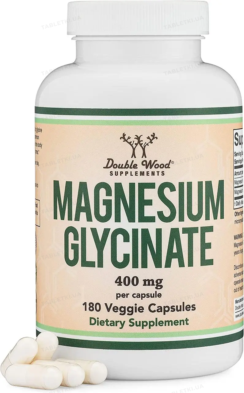 Магній Гліцинат Double Wood Magnesium Glycinate 400 mg, 180 капсул ...