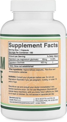 Магний Глицинат Double Wood Magnesium Glycinate 400 mg, 180 капсул