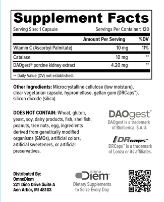 Добавка OmneDiem Histamine Digest при непереносимости гистамина, 120 капсул