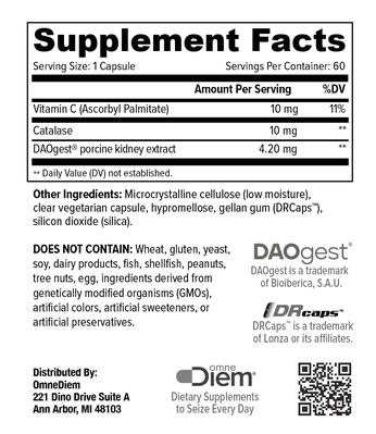 Добавка OmneDiem Histamine Digest при непереносимости гистамина, 60 капсул