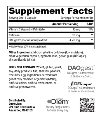 Добавка OmneDiem Histamine Digest при непереносимості гістаміну, 60 капсул