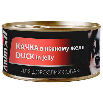 Корм влажный для взрослых собак AnimAll утка в нежном желе, 85 г