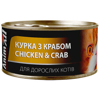 Корм влажный для взрослых кошек AnimAll курица с крабом, 85 г