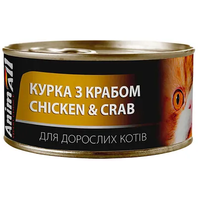 Корм вологий для дорослих котів AnimAll курка з крабом, 85 г