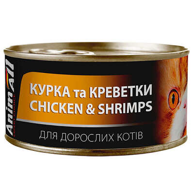 Корм вологий для дорослих котів AnimAll курка з креветками, 85 г