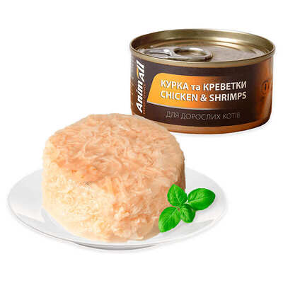 Корм влажный для взрослых кошек AnimAll курица с креветками, 85 г