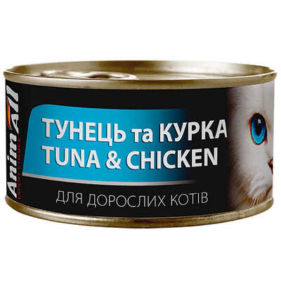 Корм влажный для взрослых кошек AnimAll тунец с курицей, 85 г