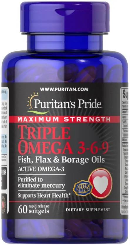 Омега 3-6-9 Puritan's Pride Omega 3-6-9 Triple Maximum Strength 1200 мг, 60 гелевих капсул