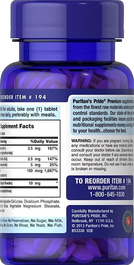 Витамины группы В Puritan's Pride Vitamin B-Complex and Vitamin B-12, 180 таблеток