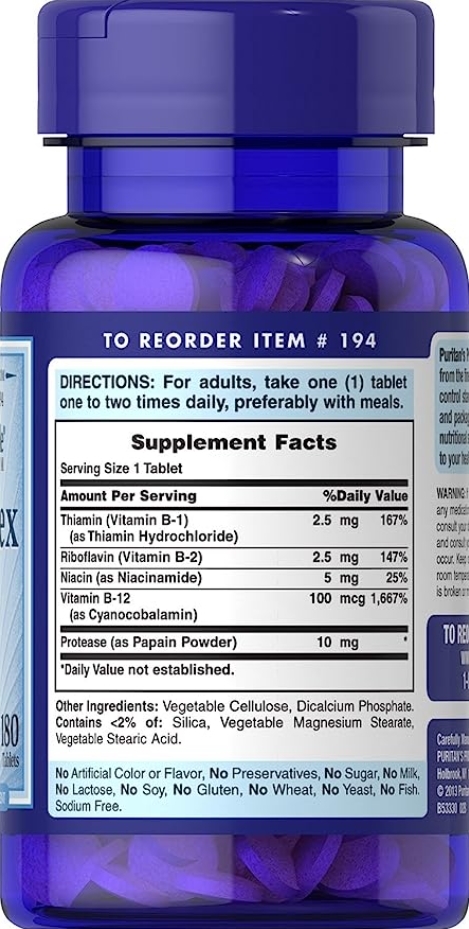 Витамины группы В Puritan's Pride Vitamin B-Complex and Vitamin B-12, 180 таблеток
