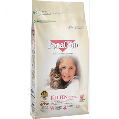 Корм сухий для кошенят BonaCibo Kitten з м'ясом курки, анчоусами і рисом, 1,5 кг