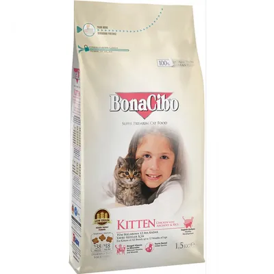 Корм сухий для кошенят BonaCibo Kitten з м'ясом курки, анчоусами і рисом, 1,5 кг