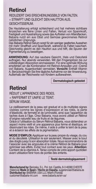 Сироватка для обличчя Babaria Retinol з ретинолом, 30 мл