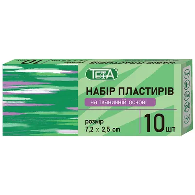 Набір пластирів Teta на тканинній основі, 7,2 х 2,5 см, 10 штук