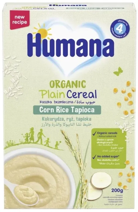 Каша безмолочна Humana Organic Plain Cereal кукурудзяно-рисова з тапіокою для дітей, 200 г