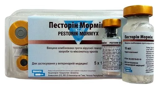 Вакцина Песторін Мормікс проти вірусної геморагічної хвороби кроликів і міксоматозу по 10 доз №5 у флак.
