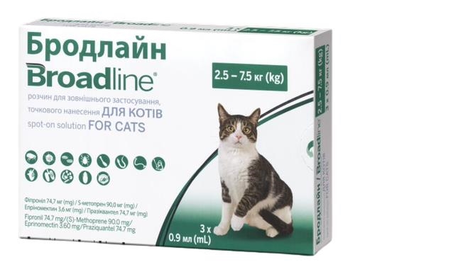 Бродлайн капли от блох и клещей для кошек весом 2,5 - 7,5 кг, 1 штука