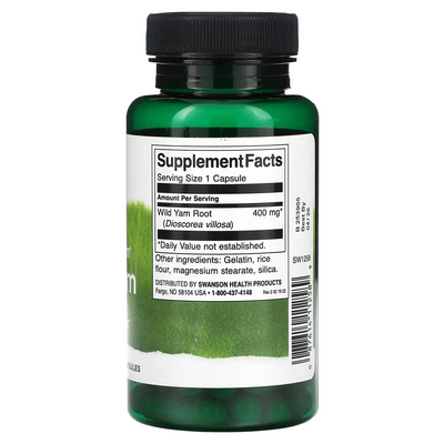 Дикий ямс Swanson Wild Yam Root 400 мг Full Spectrum, 60 капсул