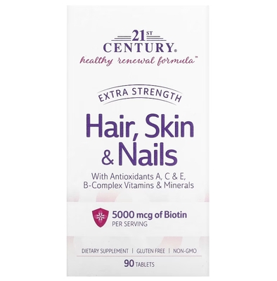 Витамины для волос, кожи и ногтей 21st Century Health Care Hair, Skin & Nails, 90 таблеток