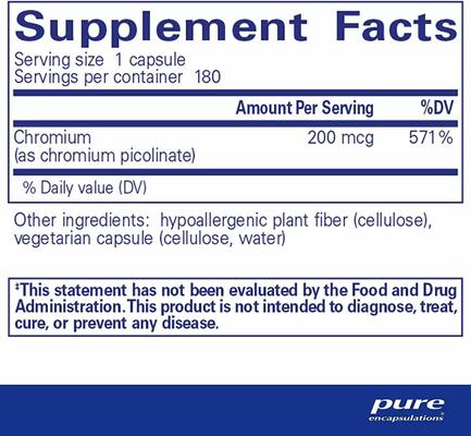 Хром (піколінат) Pure Encapsulations Chromium (picolinate) 200 мкг, 180 капсул