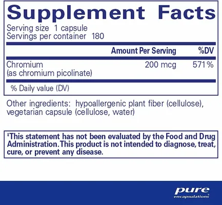 Хром (піколінат) Pure Encapsulations Chromium (picolinate) 200 мкг, 180 капсул