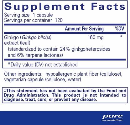 Гинкго Билоба Pure Encapsulations Ginkgo 50, 160 мг, 120 капсул